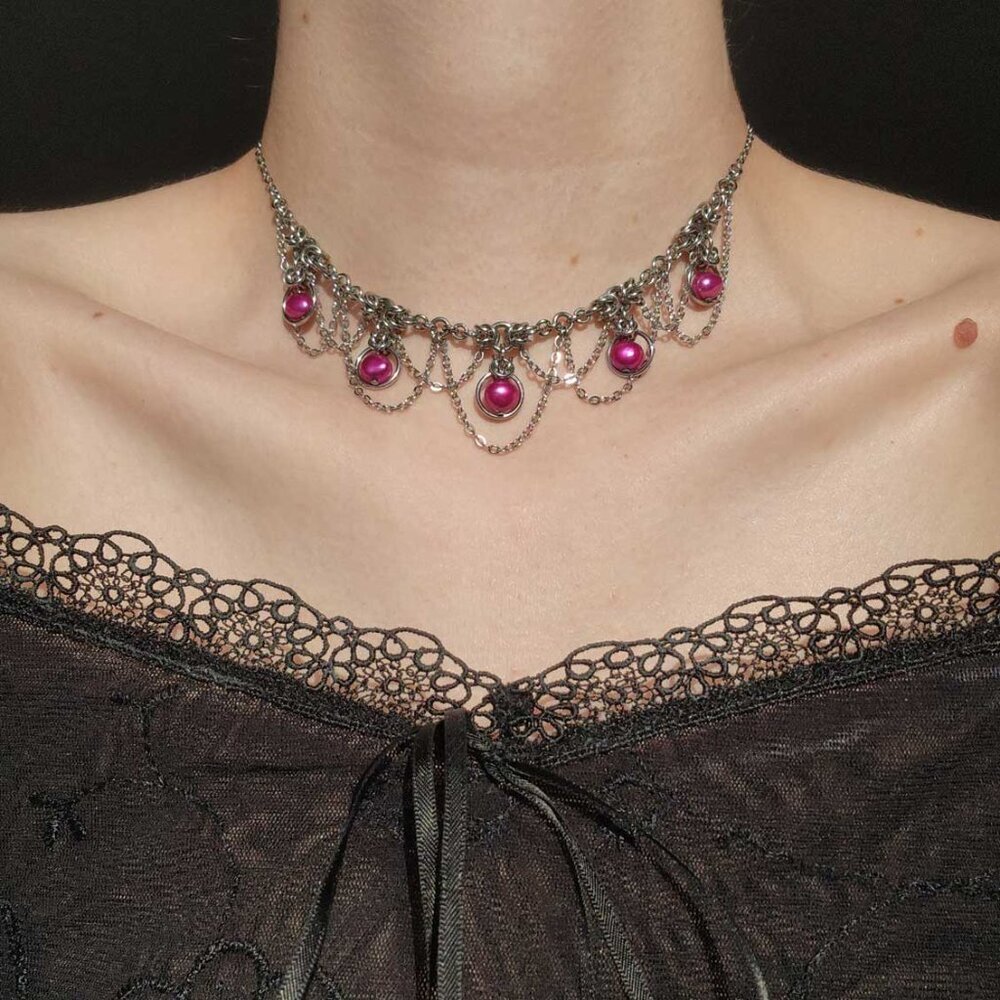 Pink and silver princess choker necklace - Picture 5 of 13